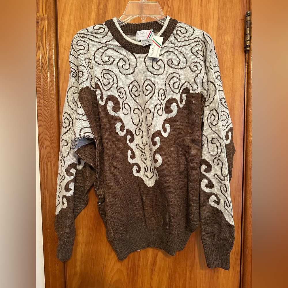 Brown and Gray Crewneck Sweater with Intricate Design